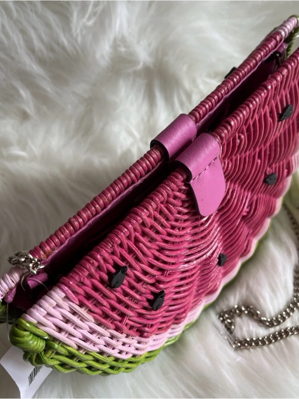 Kate Spade New York Picnic Perfect Watermelon Crossbody Wicker leather bag purse - Picture 5 of 9
